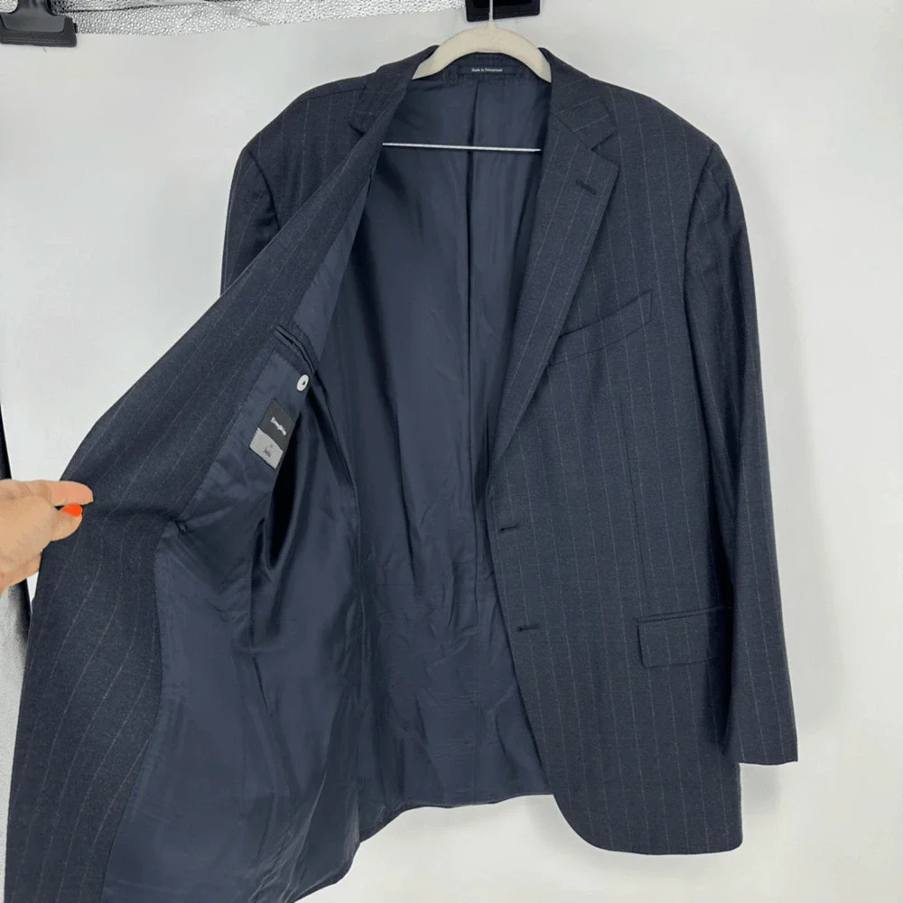 Ermenegildo Zegna Neiman Marcus Mens Wool Blazer Navy Pinstripe EU 56L US 46L